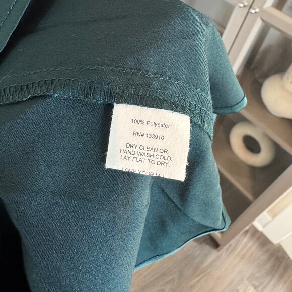 Show Me Your Mumu Zoey Midi Dress NEW Deep Emerald Green Satin Ruffle Trim Small - Picture 7 of 7